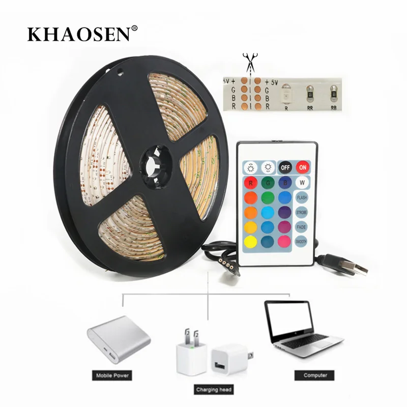 

DC 5V USB LED Light Strips Plug 3528/2835 SMD TV Backlight Lighting Kit Cuttable with 24Key RF Controller or Mini 3Key RGB LED