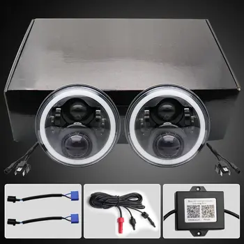 

7'' Round RGB LED Headlight Halo Angle Eyes For Jeep Wrangler JK LJ TJ GMC for Ford