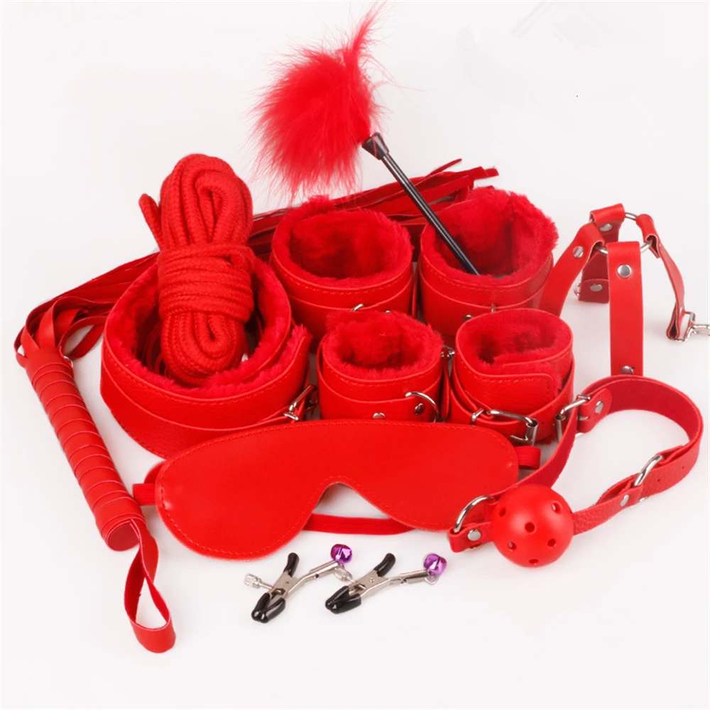 Sex Bondage Kit Set 10 Pcs Sexy Product Set Adult Games Toys Set Hand Cuffs Footcuff Whip Rope Blindfold Couples Erotic Toys 3