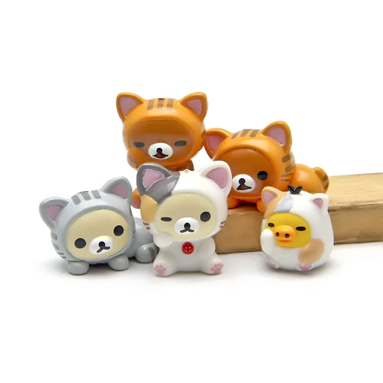 

5PCS/set Cute Cat Action Figure Toy Cartoon Anime Rilakkuma Bear Cosplay Cat Doll Collectible Model Toys Mini DIY Best Gift
