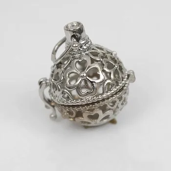 

35x21mm Filigree Flower Hollow Round Ball Box Cage Locket Pendants For DIY Essential Oil Diffuser Perfume Sound Chime Necklace