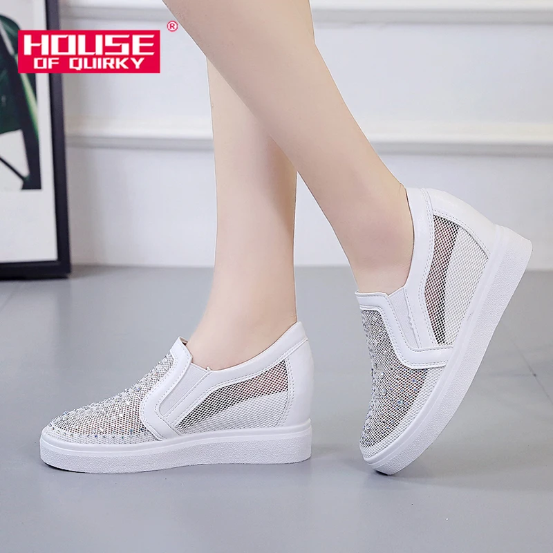 

Summer Female Rhinestone Platform Loafers 2019 Sexy Hollow Out Open Toe Mesh Shoes Women Flats Casual Shoes Ladies Single Shoes