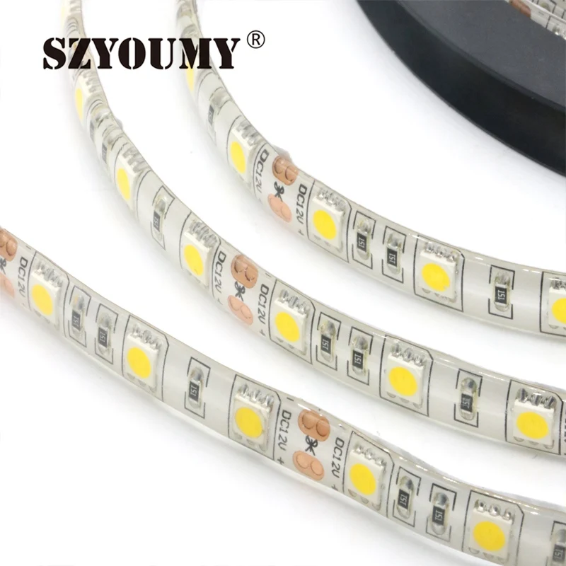 SZYOUMY DC12V 5 м 5050 SMD Ice Blue 60 светодиодов/M гибкие светодиодные полосы света Водонепроницаемый автомобиль украшение дома Светодиодная лента