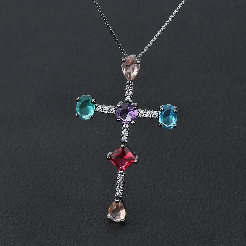Медный крест кулон ожерелье Красочный кубический цирконий черный белый модное ожерелье s для женщин ювелирные изделия