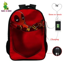 USB зарядное устройство детский школьный рюкзак сумки Дэдпул рюкзак с принтом для подростков девочек мальчиков школьные сумки 16 дюймов Покемон замок Bookbag