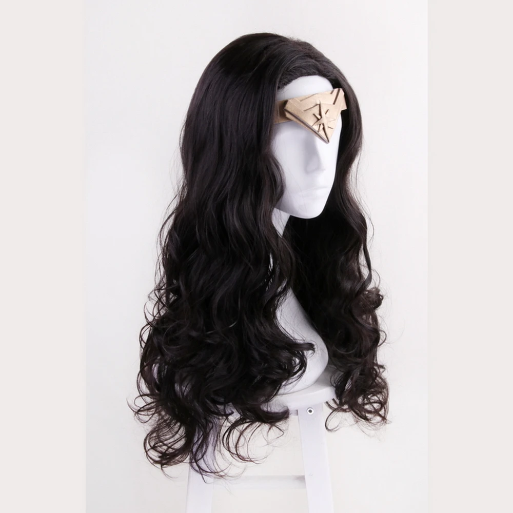 60cm Princess Diana Wonder Woman Cosplay Wig Black Long Curly Synthetic Hair Halloween Costume Party Wigs + Wig cap 60cm Princess Diana Wonder Woman Cosplay Wig Black Long Curly Synthetic Hair Halloween Costume Party Wigs + Wig cap