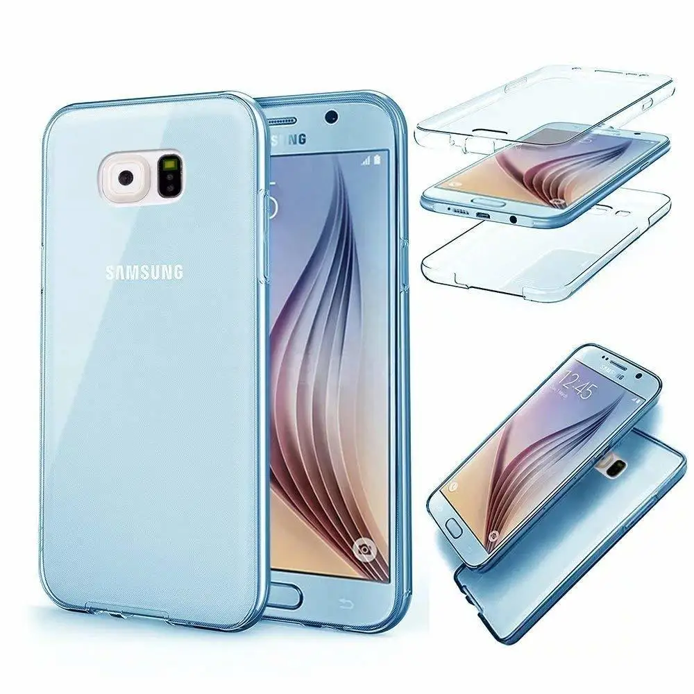 Двойной силиконовый чехол для samsung Galaxy S6 S7 край S8 S9 плюс A3 A5 A6 A7 A8 J3 J4 J5 J6 J7 J8 Полное заднее покрытие - Цвет: Blue