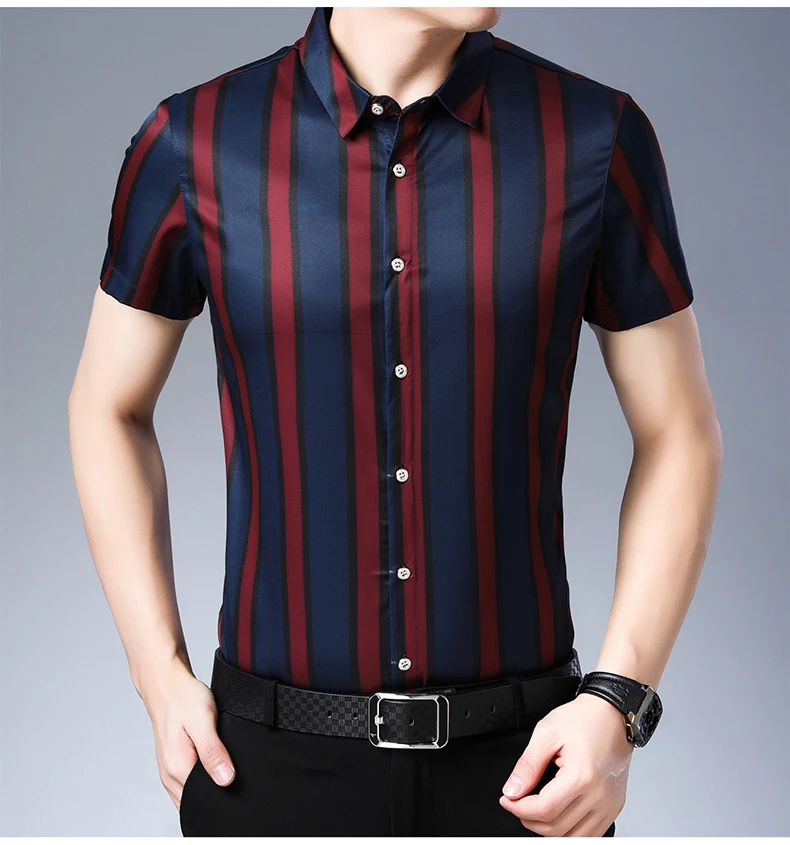 2019 new casual summer luxury striped short sleeve slim fit men shirt streetwear social dress shirts mens fashions jersey 50567