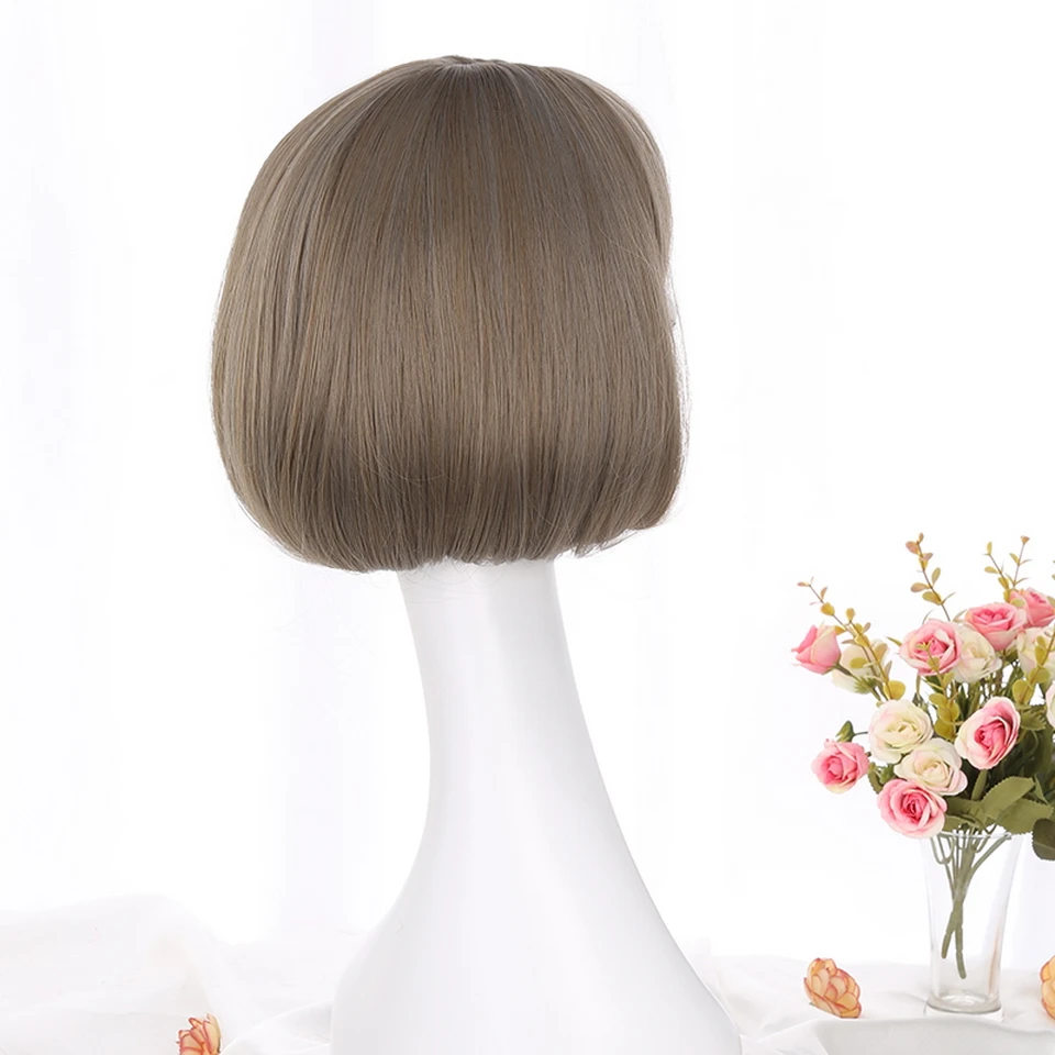 Yiyaobess синтетический короткий боб парики для женщин натуральные волосы Коричневый Черный Ротанг Лен серый парик с корейской воздушной челкой 12 дюймов