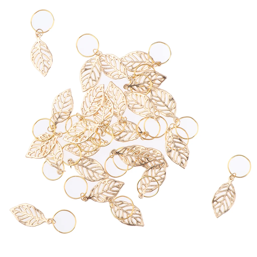 30pc Golden Leaves Pendant Metal Circlets For Dreadlock Braids DIY Hairstyle
