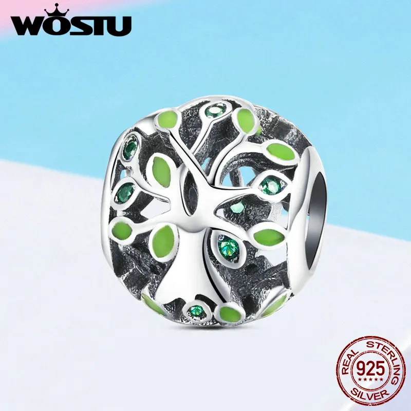 

WOSTU Genuine 100% 925 Sterling Silver Pale Green Leaf Tree Beads Fit Charm Bracelet Pendant Classic Fashion Jewelry Gift FIC994