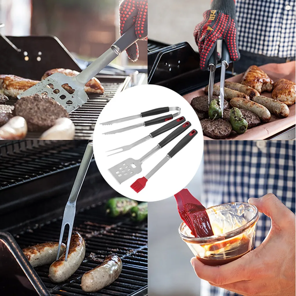 

4PCS Stainless Steel BBQ / Grilling Tools Set Combination Of Barbecue Utensils BBQ Barbecue Tool Kitchen Dining Bar Party Supply