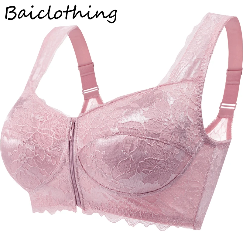 

BAICLOTHING Womens Front Closure Bra Full Coverage Slightly Padded Lace Floral Embroidery Wireless Bra M L XL XXL XXXL 4 Colors