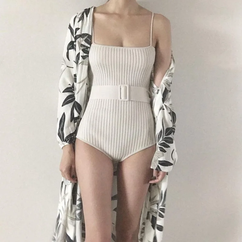

Women Swimwear 2019 One Piece Swimsuit With Push Up Women's One-Piece Retro Knitted Threads Wipe High Waistband Solid Spandex