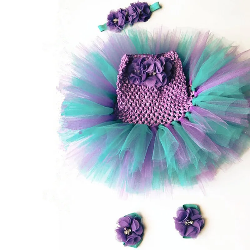 Newborn Baby girl dress 3PCS flower girl dresses Handmade formal gowns Princess First Birthday Wedding Tutu