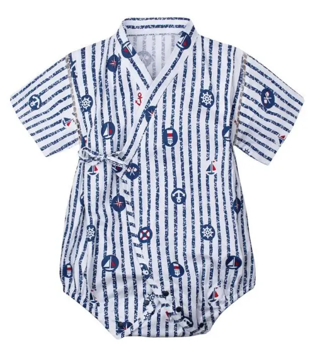 Кимоно детская одежда в японском стиле детская одежда для девочек Комбинезон Ретро Халат Форма одежда Пижама для младенцев цветочный костюм - Цвет: Blue stripe anchor