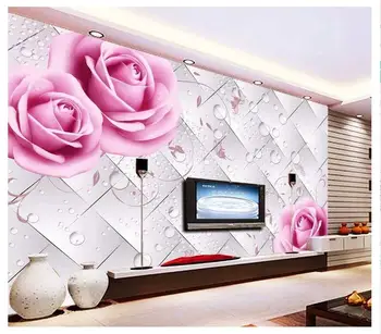 

photo wallpaper 3d murals wallpaper custom Roses water drops 3D stereo TV background wall paper Flowers mural living room decor