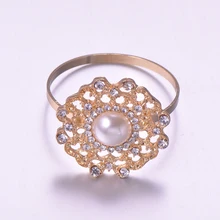 L0281-ring) 34 мм диаметр 20 шт./лот модные цветочные кольца для салфеток со стразами для украшения свадебного стола, светло-золотое покрытие