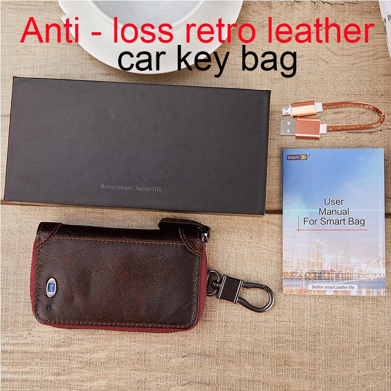 

Retro Bluetooth intelligent sensor positioning anti-lost car key head layer cowhide multi-function male female key bag wholesale