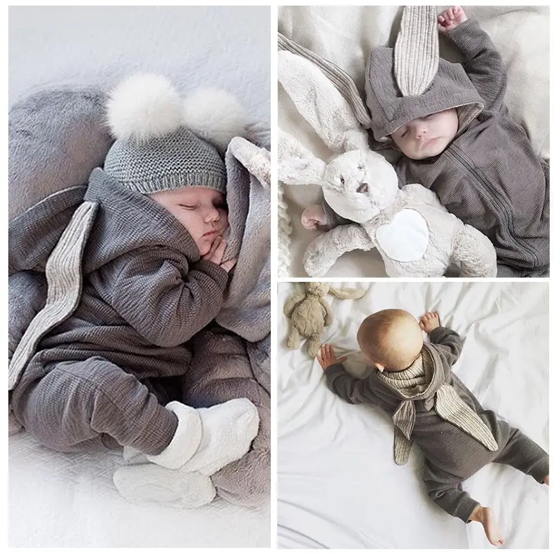 

2016 Newborn Infant Baby Girl Boy Clothes Cute 3D Bunny Ear Romper Jumpsuit Playsuit Autumn Winter Warm Bebes Rompers One Piece