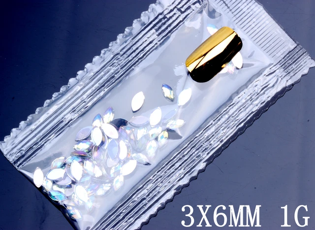 7G 600PCS 7 Sizes Acrylic Rhinestones Eye Shape Crystal AB Flat Back Nail Rhinestone 3D Non HotFix Nail Art Decoration DIY Tool 3x6mm 1g