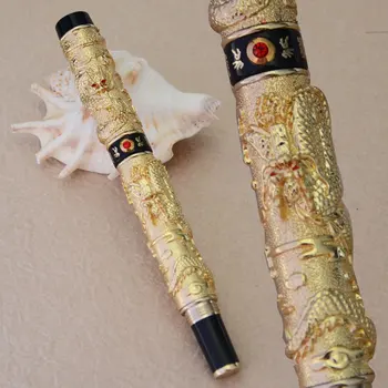 

JINHAO NOBLEST GLODEN TWO DRAGON PLAY PEARL ROLLER BALL PEN CRYSTAL