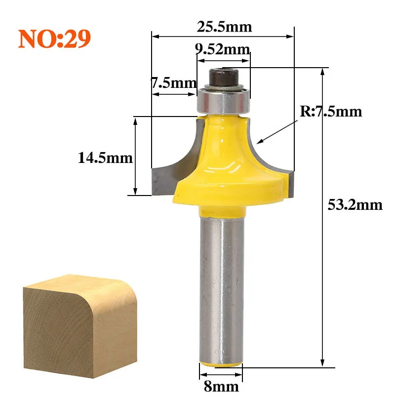 1 шт. 8 мм хвостовик древесины маршрутизатор бит прямой Концевая фреза триммер очистка заподлицо отделка угловая круглая бухта коробка биты инструменты фреза - Длина режущей кромки: NO29