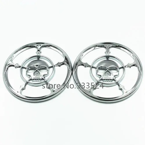 Chrome Skull Speaker Grills Cover For Harley Davidson Touring Electra