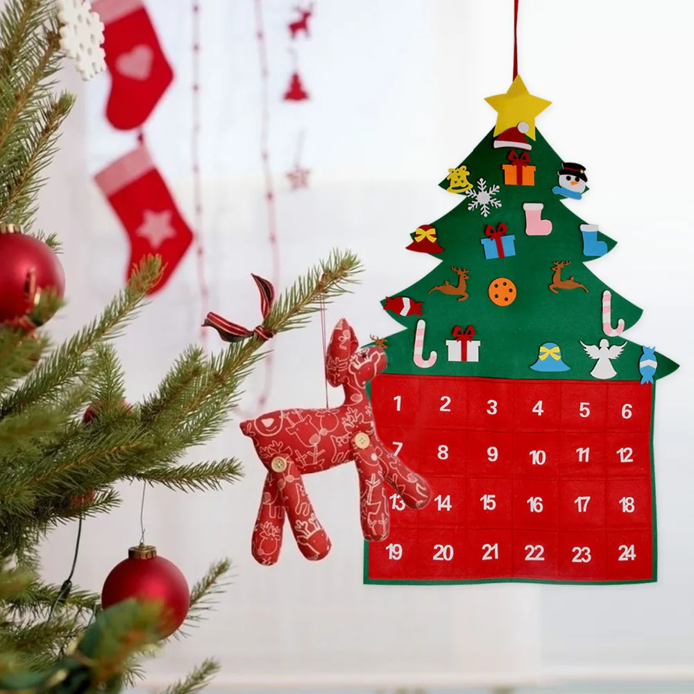 

Behogar Cute Felt Christmas Tree Style Hanging 24 Day Fabric Christmas Tree Advent Calendar with Pockets for Xmas Decorations