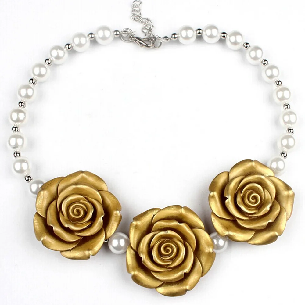 

Fashion Baby Girls Resin Flower Necklace Kids 8mm Simulated Pearl Choker Necklaces Children Chunky Bubblegum Necklace Jewelry