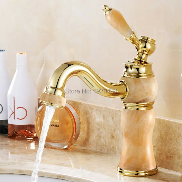 Royal Marble faucet basin hot and cold jade taps full copper Golden