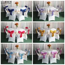 50 шт. в партии лайкра спандекс стул ленточный пояс с атласным галстуком-бабочкой для банкета свадебное украшение для стула