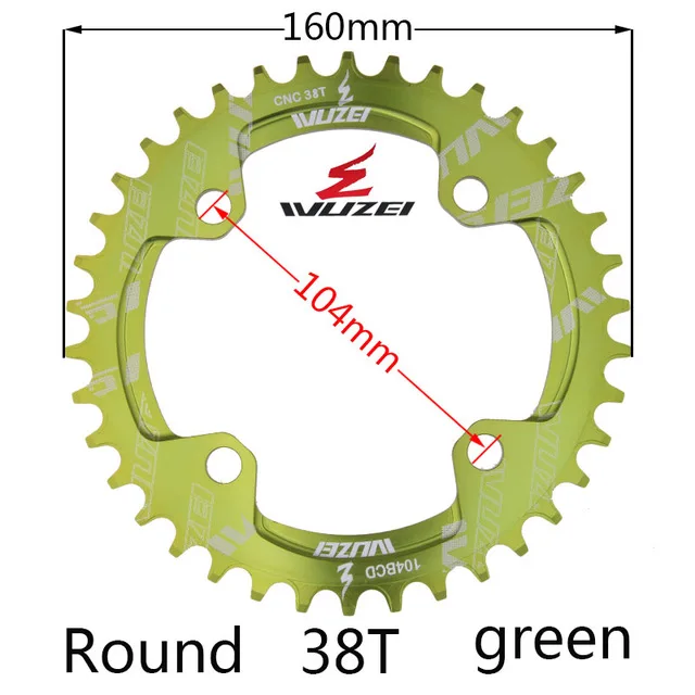 Одиночная 1 система отслеживания скорости узкая широкая цепь 104 BCD круглая 32T 34T 36T 38T для MTB 11s 10s 9s 1*11 коленчатое кольцо колеса цепной передачи - Цвет: green 38 Round