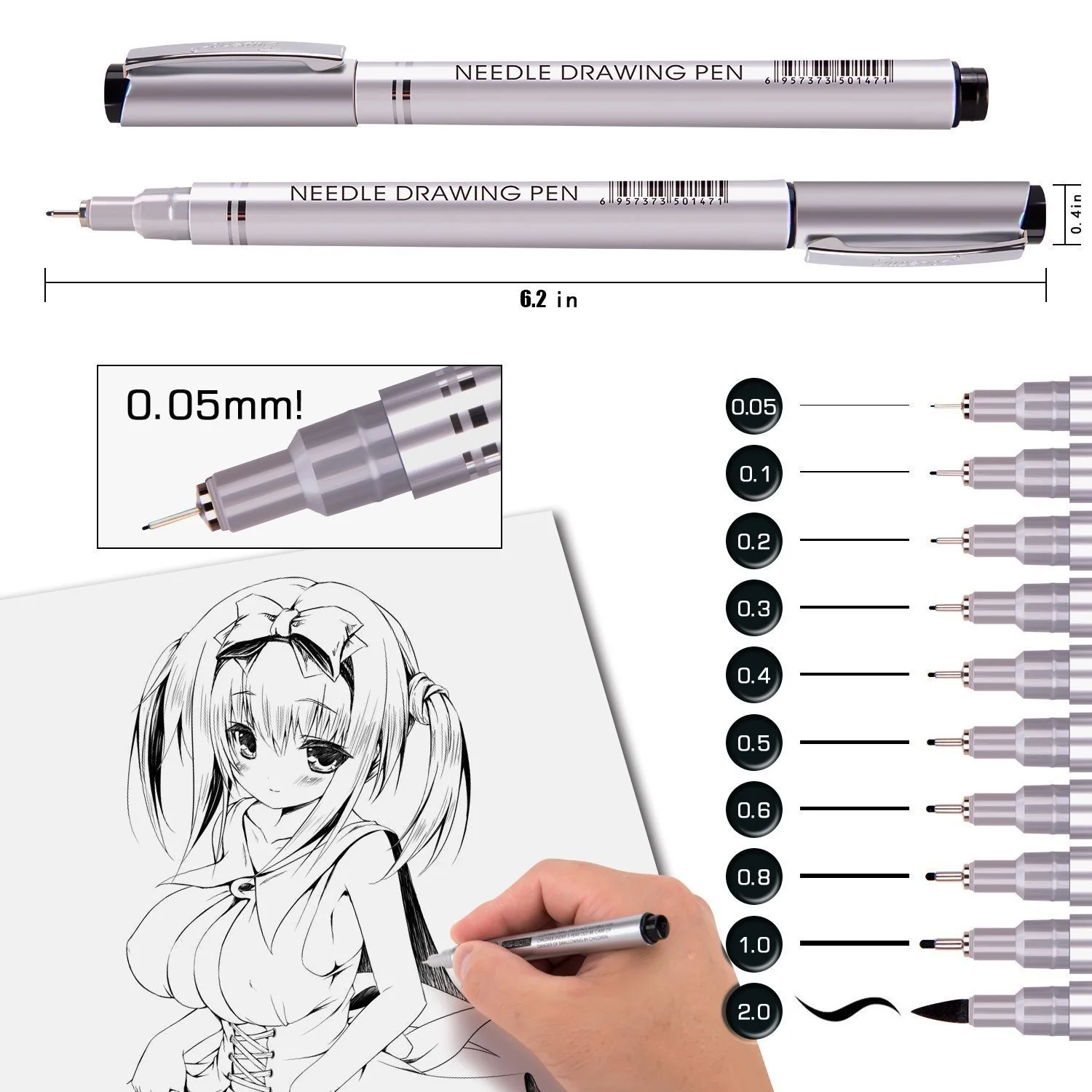 

Fine Point Micro-Line Pens, Fineliner, Multiliner, Black Waterproof Archival ink Micro-Pen For Artist Illustration 10/Set