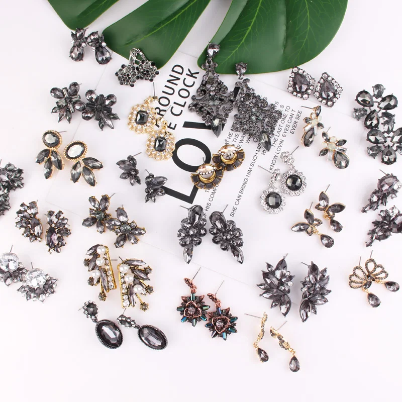 LUBOV, классические женские серьги-гвоздики с черным кристаллом, в форме цветка, звезды, Листьев, в форме капли, серьги для пирсинга, Женские Ювелирные изделия, подарок
