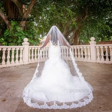Doragrace 3M One Layer Lace Edge White Ivory Cathedral Wedding Veil Long Bridal Veil Lace Wedding Veil with Comb