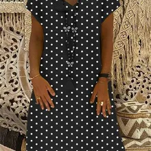 Женское платье большого размера, новинка, модное платье в горошек с коротким рукавом и v-образным вырезом