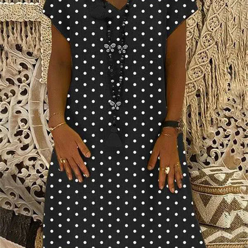 

Large size Women's Dress 2019 new hot fashion wild dress polka dot printed short sleeve V-neck dresses