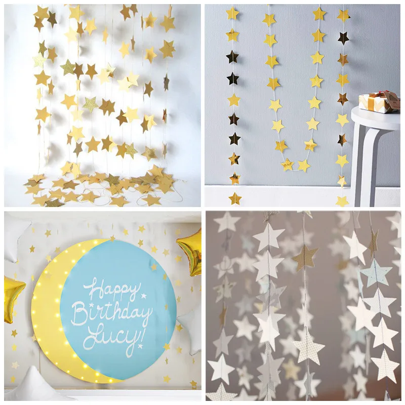 

New 4M Paper Garland Star Shape String Banners Colorful Bunting Hanging Paper Birthday Wedding Party Home Decoration