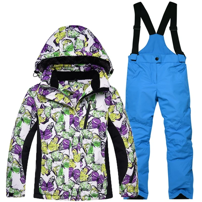 2017 Winter Ski Suits Kids Butterfly Printed Baby Boys Girls Snowsuit 2