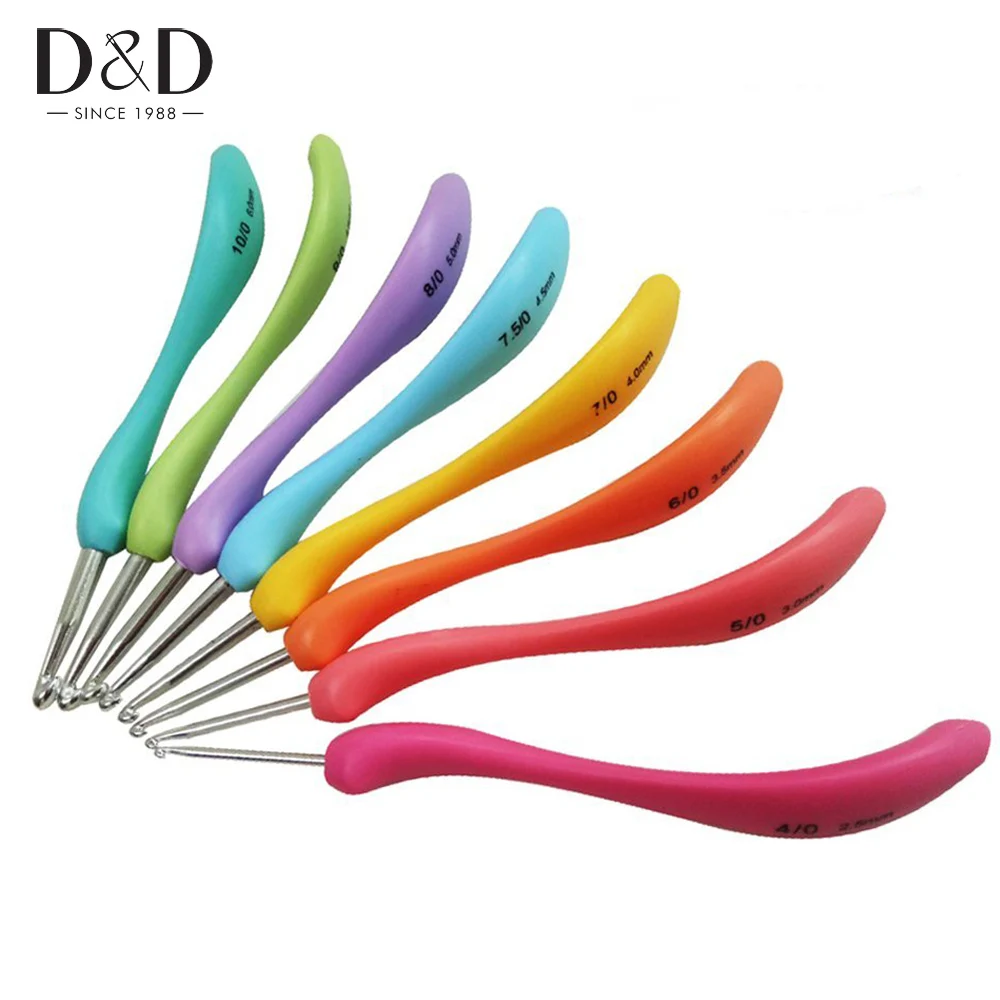 

8pcs/Set Multicolor Plastic Handle Metal Hook Crochet Knitting Needles Weave Craft DIY Knitting Accessory 2.5mm-6.0mm