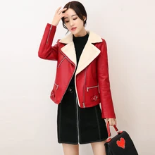 Теплая мотоциклетная кожаная куртка, женская зимняя Толстая Меховая куртка с воротником, кожаная Вельветовая куртка на молнии, пальто Casaco de Pele de Carneiro