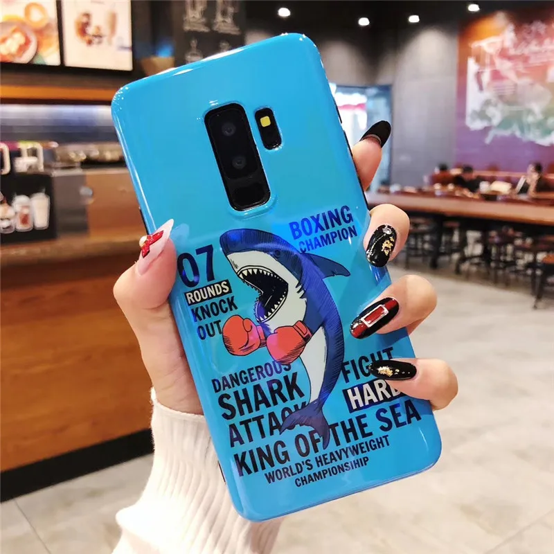 Уличный тренд Акула всадник синий мягкий пластиковый чехол для samsung Galaxy S8 S9 Plus Note 8