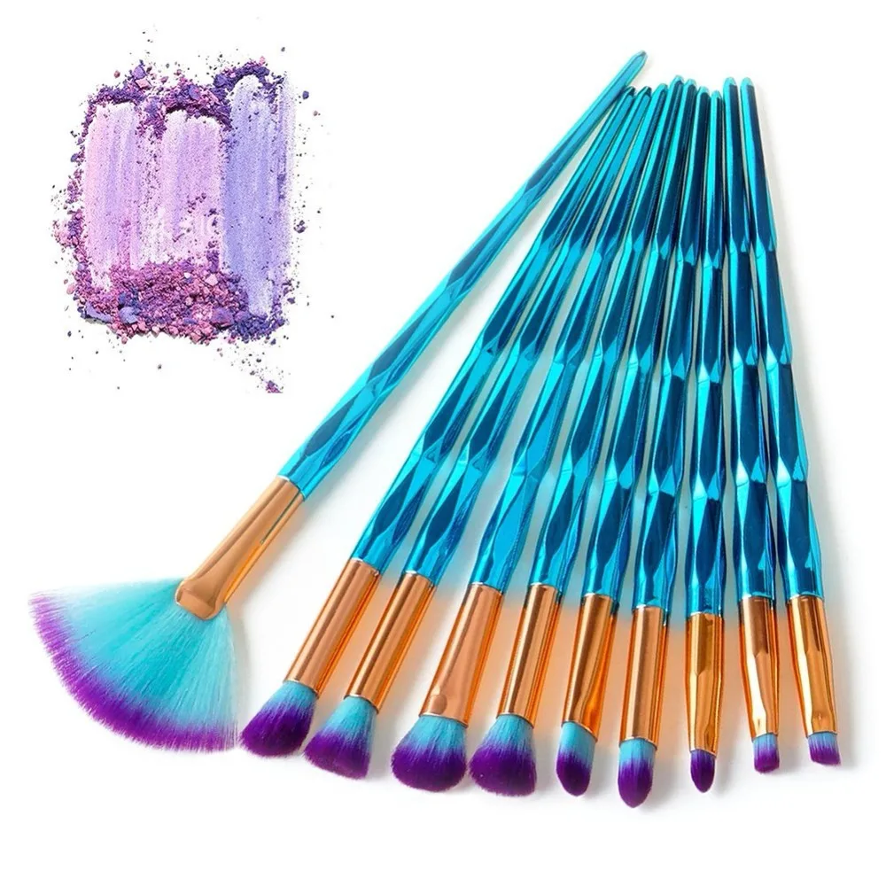 10Pcs Diamond Shape Makeup Brushes Set Beauty Cosmetic Eyeshadow Lip