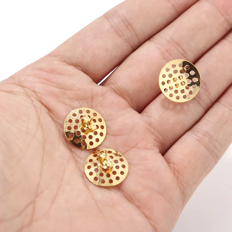 

Gold tone hollow Earring Posts, Open round with Earnuts 16mm,20pcs