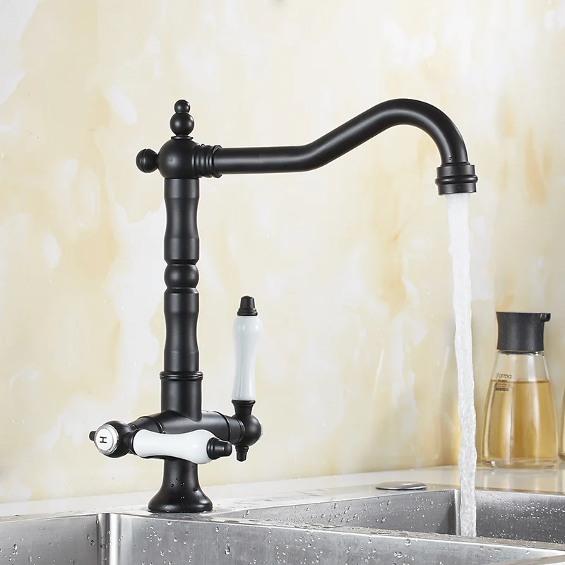

Kitchen Faucet Gold/Chrome/Antique/black Sink Mixer Tap 360 degree double handles rotation kitchen mixer taps Kitchen Tap