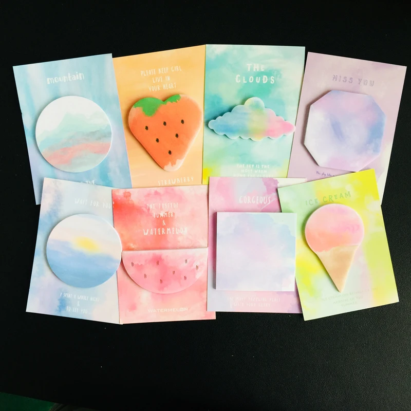 

30pages Fresh Watercolor Clouds Strawberry Ice Cream Watermelon Sticky Notes Memo Pads Student Stationery School Office Supply