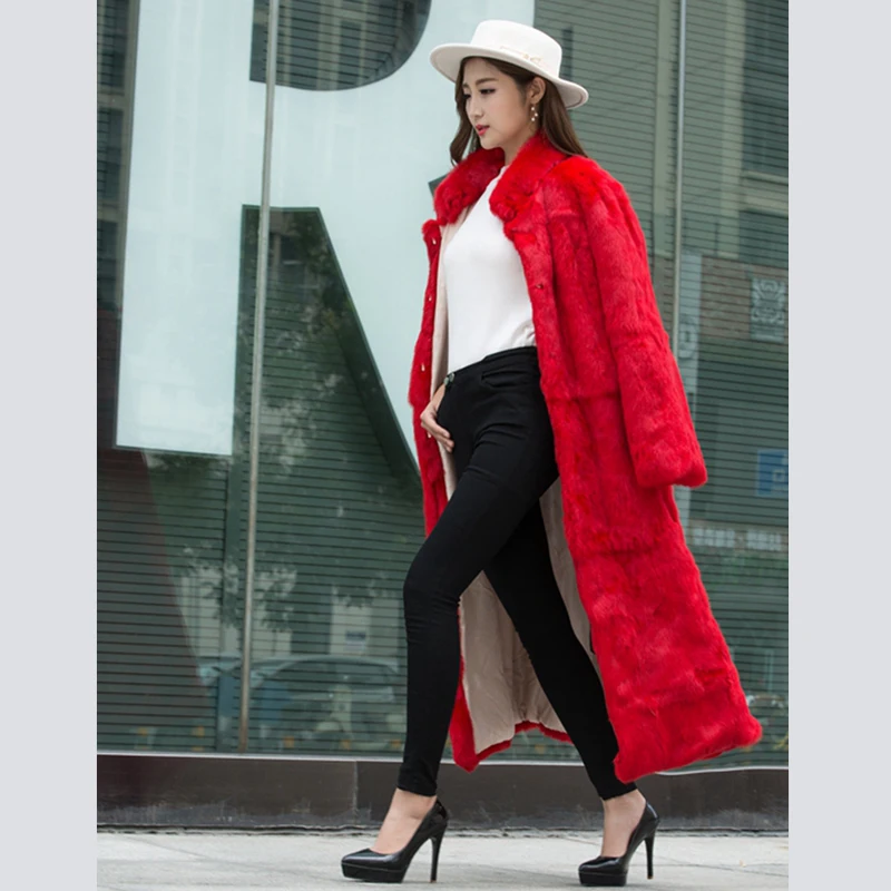 X long 120 cm Plus Size S 5XL natural rabbit fur coats women full sleeve real fur jackets 2018