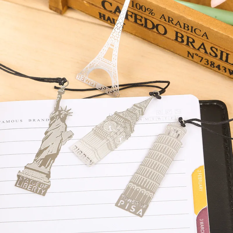 

Europe Retro Building Metal Bookmarks Cute Eiffel Tower Statue of Liberty Book Markers for Books Stationery Gift Office School