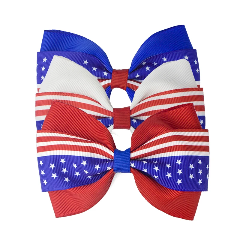 Baby Hair Accessories 4th of July Flag Hair Bows for Girls with Clips Red Royal White Hairbows Grosgrain Ribbon Stars Stripe Day Flag Hairpin (2)